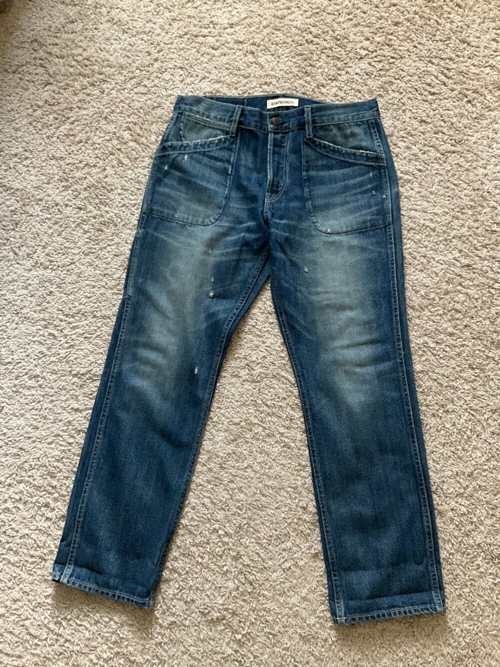 rivet & thread madewell mid-rise straight-leg jeans with buckle back. Size:27.